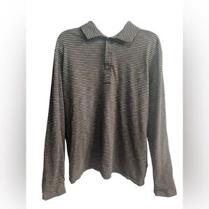 Billy Reid Long Sleeve Stripe Polo Black White Large